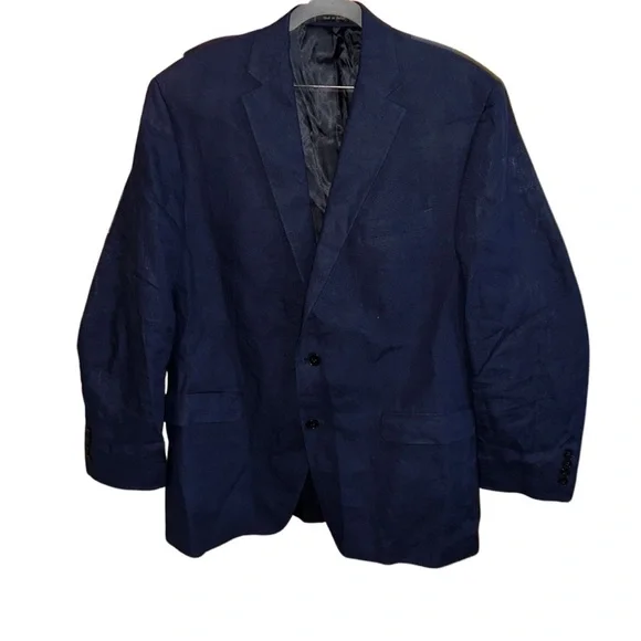 Lauren Ralph Lauren Navy Blue Linen Blazer Size 44R - Picture 1 of 8